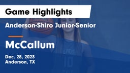 Anderson-Shiro Junior-Senior  vs McCallum  Game Highlights - Dec. 28, 2023
