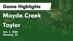 Mayde Creek  vs Taylor  Game Highlights - Jan. 7, 2020