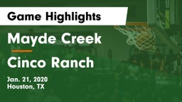 Mayde Creek  vs Cinco Ranch  Game Highlights - Jan. 21, 2020