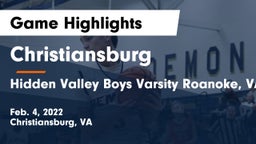 Christiansburg  vs Hidden Valley Boys Varsity Roanoke, VA Game Highlights - Feb. 4, 2022