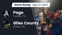 Recap: Page  vs. Giles County  2019