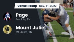 Recap: Page  vs. Mount Juliet  2022