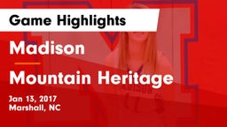 Madison  vs Mountain Heritage  Game Highlights - Jan 13, 2017