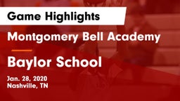Montgomery Bell Academy vs Baylor School Game Highlights - Jan. 28, 2020