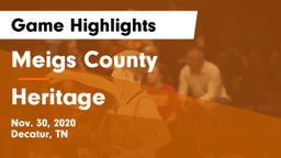 Meigs County  vs Heritage  Game Highlights - Nov. 30, 2020