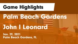 Palm Beach Gardens  vs John I Leonard  Game Highlights - Jan. 29, 2021