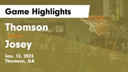 Thomson  vs Josey  Game Highlights - Jan. 13, 2023