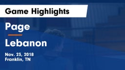Page  vs Lebanon  Game Highlights - Nov. 23, 2018