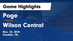 Page  vs Wilson Central  Game Highlights - Nov. 24, 2018