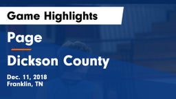 Page  vs Dickson County  Game Highlights - Dec. 11, 2018