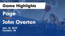 Page  vs John Overton  Game Highlights - Jan. 12, 2019