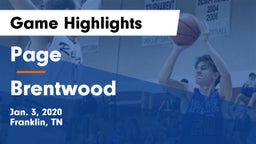 Page  vs Brentwood  Game Highlights - Jan. 3, 2020