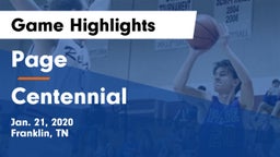 Page  vs Centennial  Game Highlights - Jan. 21, 2020