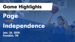 Page  vs Independence  Game Highlights - Jan. 24, 2020