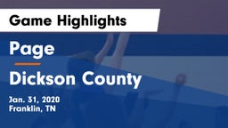 Page  vs Dickson County  Game Highlights - Jan. 31, 2020