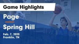 Page  vs Spring Hill  Game Highlights - Feb. 7, 2020