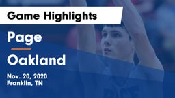 Page  vs Oakland  Game Highlights - Nov. 20, 2020