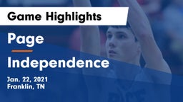 Page  vs Independence  Game Highlights - Jan. 22, 2021