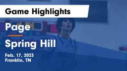 Page  vs Spring Hill  Game Highlights - Feb. 17, 2023