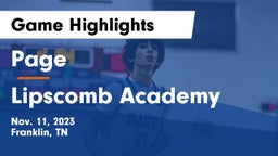 Page  vs Lipscomb Academy Game Highlights - Nov. 11, 2023