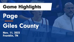 Page  vs Giles County  Game Highlights - Nov. 11, 2023