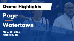 Page  vs Watertown  Game Highlights - Nov. 18, 2023