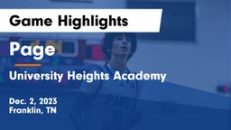 Page  vs University Heights Academy Game Highlights - Dec. 2, 2023