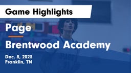 Page  vs Brentwood Academy  Game Highlights - Dec. 8, 2023