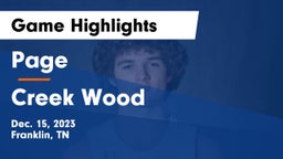 Page  vs Creek Wood  Game Highlights - Dec. 15, 2023