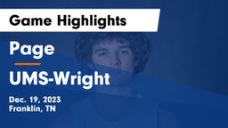 Page  vs UMS-Wright  Game Highlights - Dec. 19, 2023