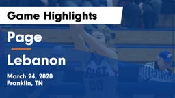 Page  vs Lebanon  Game Highlights - March 24, 2020