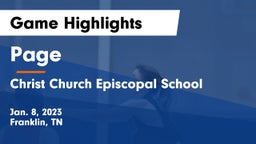 Page  vs Christ Church Episcopal School Game Highlights - Jan. 8, 2023