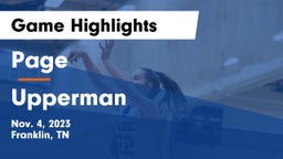 Page  vs Upperman  Game Highlights - Nov. 4, 2023