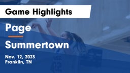 Page  vs Summertown  Game Highlights - Nov. 12, 2023