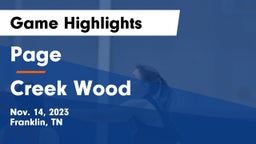 Page  vs Creek Wood  Game Highlights - Nov. 14, 2023