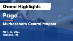 Page  vs Murfreesboro Central Magnet Game Highlights - Nov. 18, 2023