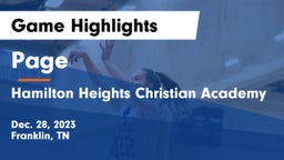 Page  vs Hamilton Heights Christian Academy  Game Highlights - Dec. 28, 2023