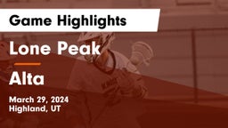 Lone Peak  vs Alta  Game Highlights - March 29, 2024