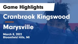 Cranbrook Kingswood  vs Marysville  Game Highlights - March 8, 2022