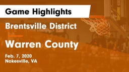 Brentsville District  vs Warren County  Game Highlights - Feb. 7, 2020