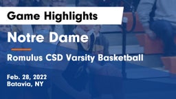 Notre Dame  vs Romulus CSD Varsity Basketball Game Highlights - Feb. 28, 2022