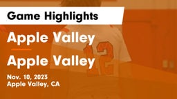 Apple Valley  vs Apple Valley  Game Highlights - Nov. 10, 2023