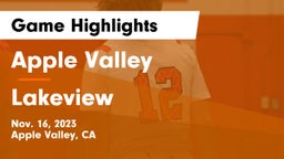 Apple Valley  vs Lakeview Game Highlights - Nov. 16, 2023