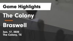 The Colony  vs Braswell  Game Highlights - Jan. 17, 2020