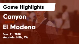 Canyon  vs El Modena  Game Highlights - Jan. 21, 2020