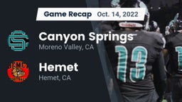 Recap: Canyon Springs  vs. Hemet  2022