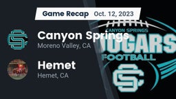 Recap: Canyon Springs  vs. Hemet  2023