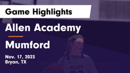 Allen Academy vs Mumford  Game Highlights - Nov. 17, 2023