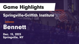 Springville-Griffith Institute  vs Bennett  Game Highlights - Dec. 15, 2023
