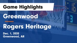 Greenwood  vs Rogers Heritage  Game Highlights - Dec. 1, 2020